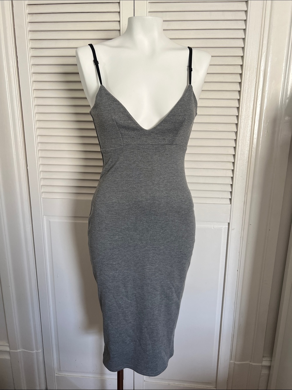 Missguided Grey Midi Bodycon Slip Dress with Black Straps